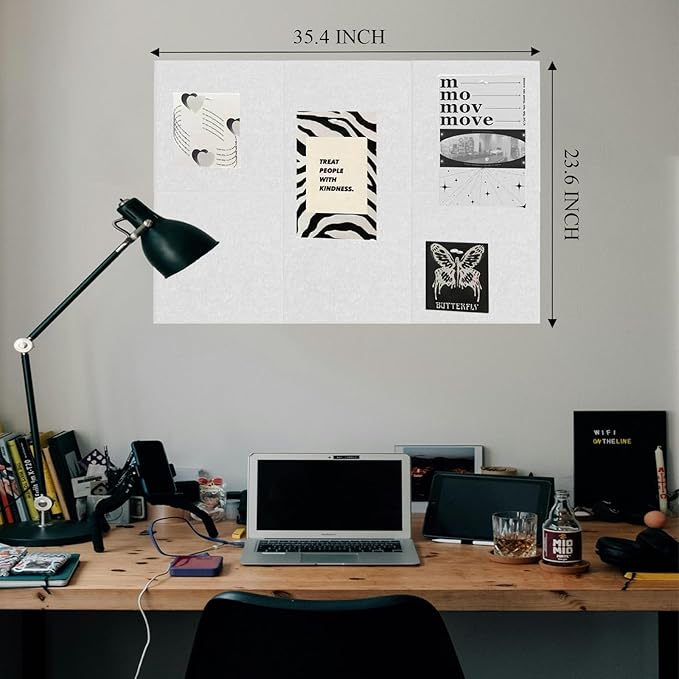 Large Cork Boards 36" x 24", White Bulletin Board for Wall, 6 Pack Felt Cork Tiles with Safe Removable Adhesive Tabs, CorkBoards for Office, Classroom, Home
