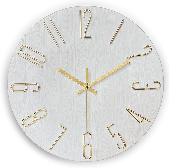 AIRUIFU Wall Clock 12 Inch Silent Non-Ticking Modern Clocks Battery Operated - Analog Small Classic for Office, Home, Bathroom, Kitchen, Bedroom, School, Living Room (White)