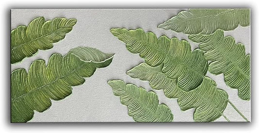 YaSheng Art- large Vertical Wall Art Oil Paintings ,Handmade 3D Textured Wall Art Green Large leaf plant Artwork paintings ,Modern Minimalist Abstract Wall Art painting, Wall Art for living room Bedroom Wall Deco Home, Framed Wall Art Pictures 30x60inch