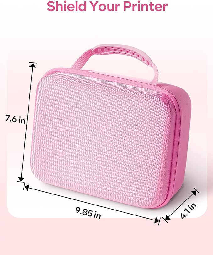 Phomemo Label Printer Hard Case- Compatible 241BT for Rollo for Nelko for Omezizy Bluetooth Shipping Label Printer,Storage Case for Label Holder and Thermal Paper, Pink (Case Only)