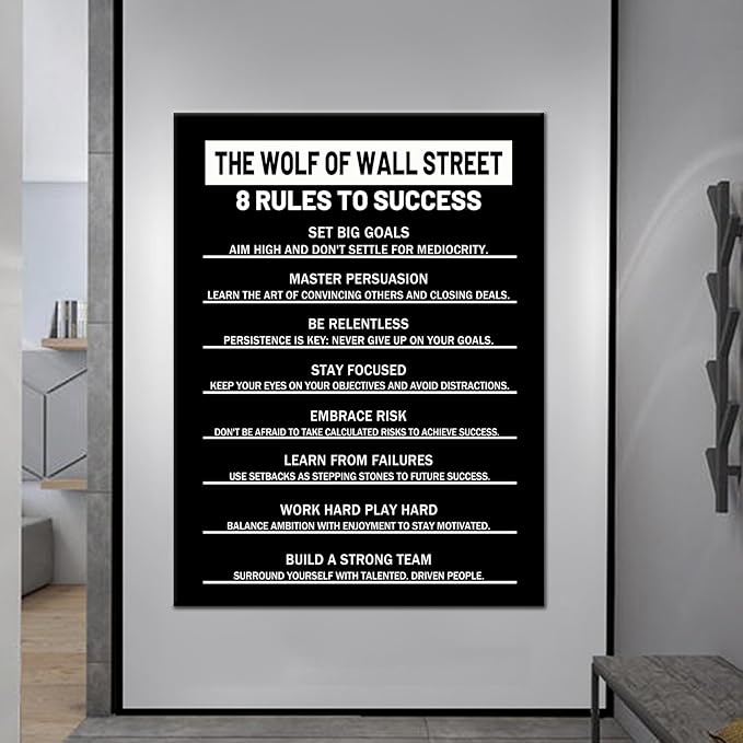 Motivational Wall Decor for Office 8 Rules to Success Inspirational Canvas Poster Print Inspiring Entrepreneur Quotes Picture for Modern Living Room Gym Classroom Decor Artwork [24''Wx36''H]