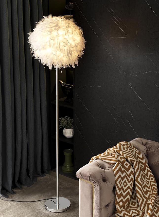 Floor Lamp, Elegant White Feather Standing Lamps with On/Off Switch