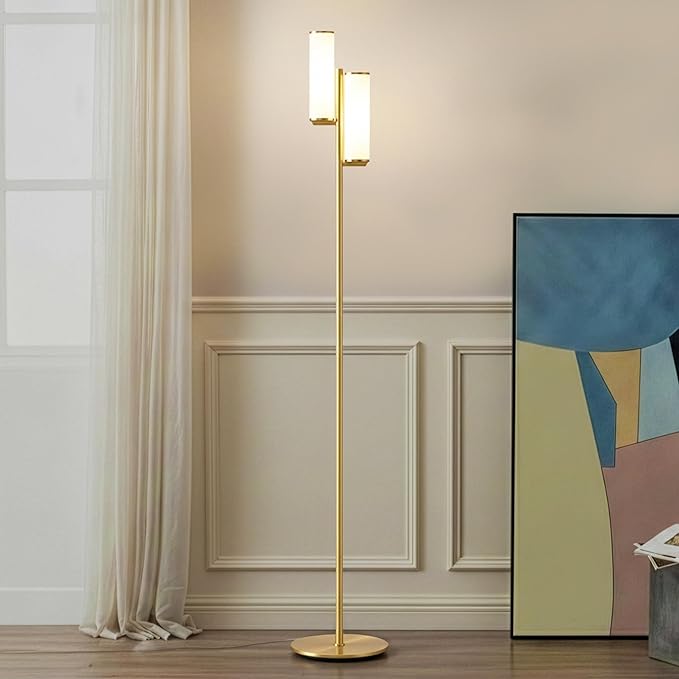 Brightech Gemini Dimmable Floor Lamp with Two Lights - Modern Tall Tree Lamp for Bedroom, Office, Living Room - Gold/Brass
