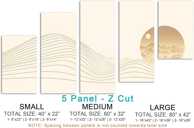 40 x 22 TOTAL - Landsape of lines Wall Art Canvas Geometric Print modern minimalis, office art - 5 Panel Z Cut Split