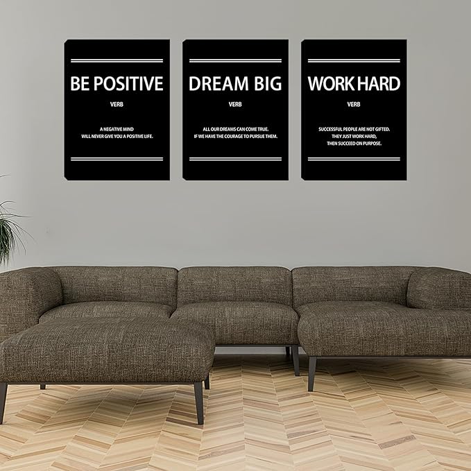 Halioyo Motivational Canvas Wall Art Inspirational Office Wall Decor, 16 x 24 Inch Positive Poster Picture Artwork Wall Painting for Bedroom Living Room Classroom Office Decor - 3pieces