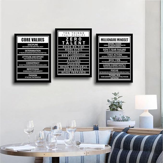 Ten Things That Require Zero Talent and Core Values Inspirational Canvas Wall Art Picture Painting Motivational Quotes Print Poster for Office Bedroom Living Room Artwork Ready to Hang [36''Wx16''H]