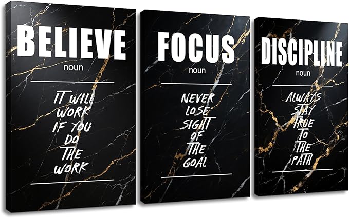 Motivational Canvas Wall Art Believe Focus Discipline Entrepreneur Quotes Poster Print Inspirational Pictures Painting for Office Class Room School Wall Decoration Stretched and Framed [48''Hx24''W]
