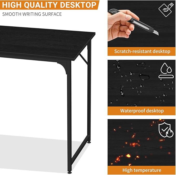 BLKMTY 32" Computer Desk, Home Office Writing Desk Wood PC Study Table Work Desks Modern Simple Style Laptop Table with Metal Frame and Smooth Tabletop for Workstation Bedroom, Black