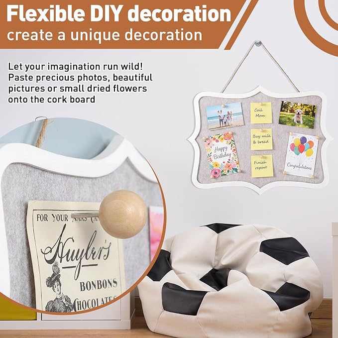 6 Pcs Wooden Felt Bulletin Board, 12 x 16 Inch Cork Boards for Walls Equipped with 60 Push Pins, Decorative Hanging Corkboards for Home, Kitchen, Office, Bedroom, Vision Board Supplies