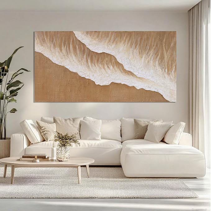 ZENPEE Large Abstract Wall Art, Brown Modern Wall Decor, Beach Canvas Wall Art for Living Room or Office, Room Posters, 29" x 58"