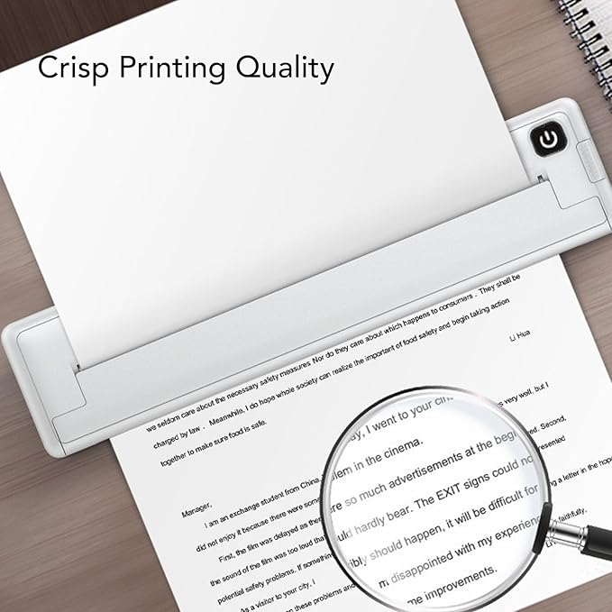 Bluetooth Thermal Printer, Wire less Label Printer with APP, Portable A4 Printer, Mini B/W Inkless Printer Compatible with iOS & Android Smartphone, for Office, Travel, School