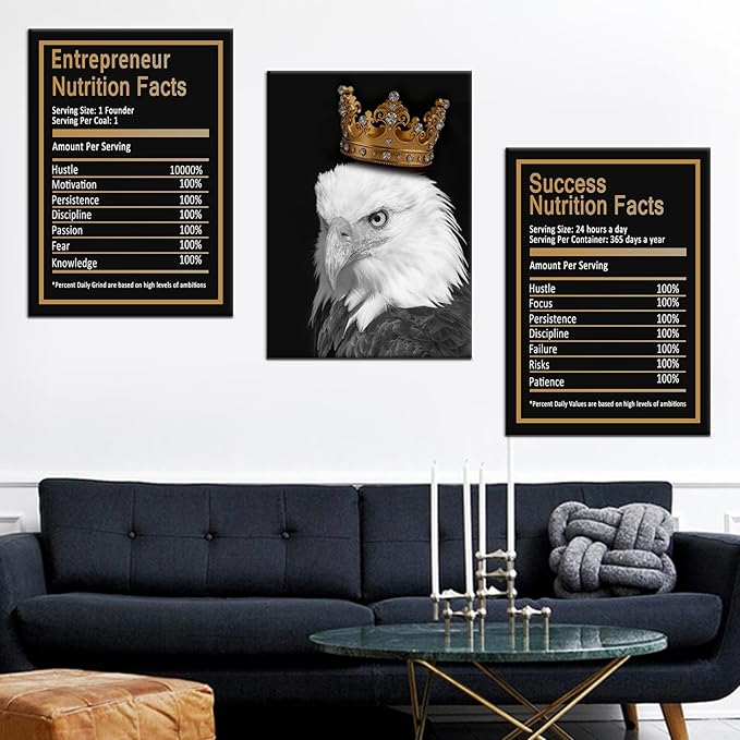 Inspirational Canvas Poster Wall Art Positive Quotes Success Nutrition Facts Motivational Wall Decor Printed Modern Artwork for Living Room Home Living Room Gym Framed Ready to Hang [60''Wx28''H]