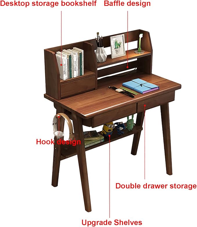 Computer Desk for Small Spaces,Home Office Writing Desk Compact Office Table with Drawer and Bottom Shelve,Simple Study Desk PC Laptop Workstation Space Saving(60x45x75cm(24x18x29inch), Brown)