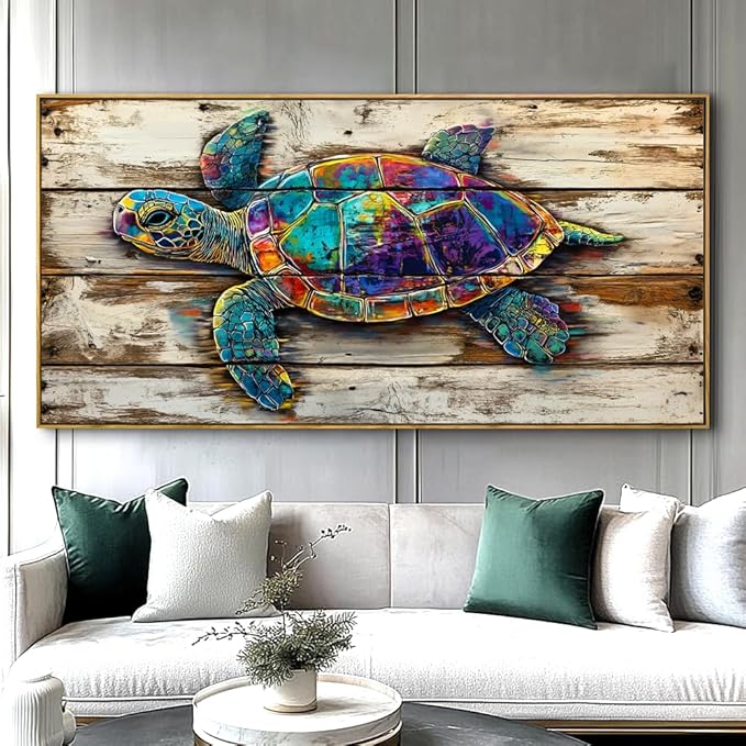 Sea turtle Abstract Wall Art For Living Room Large Size Framed Canvas Wall Art Wall Decor Abstract Art Paintings Modern Artwork Decor for Bedroom Bathroom 40x20in