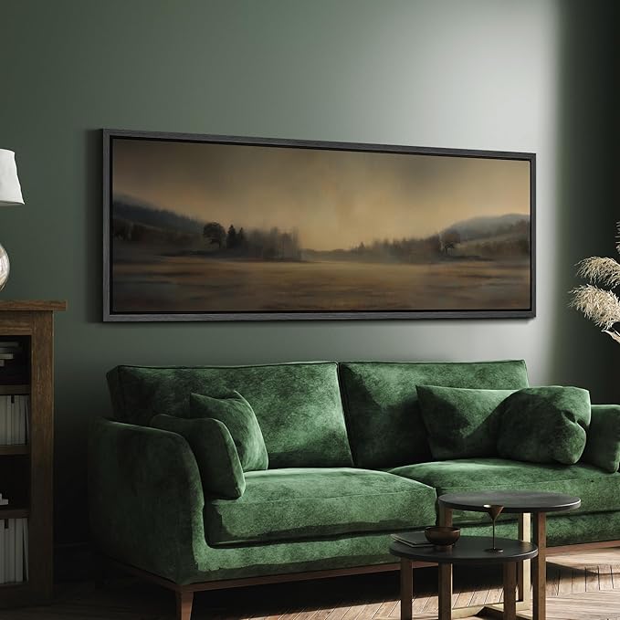 SIGNFORD Large Framed Canvas Print Wall Art Soft Focus Golden Horizon Landscape Illustrations Modern Art Calm Warm for Living Room, Bedroom, Office - 60"x20"