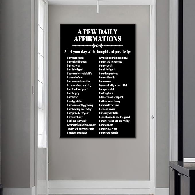 A Few Daily Affirmations Motivational Poster Wall Art Inspirational Quotes Printed on Canvas Modern Positive Picture Painting Wall Decor for Classroom Hallway School Ready to Hang [24''Wx36''H]