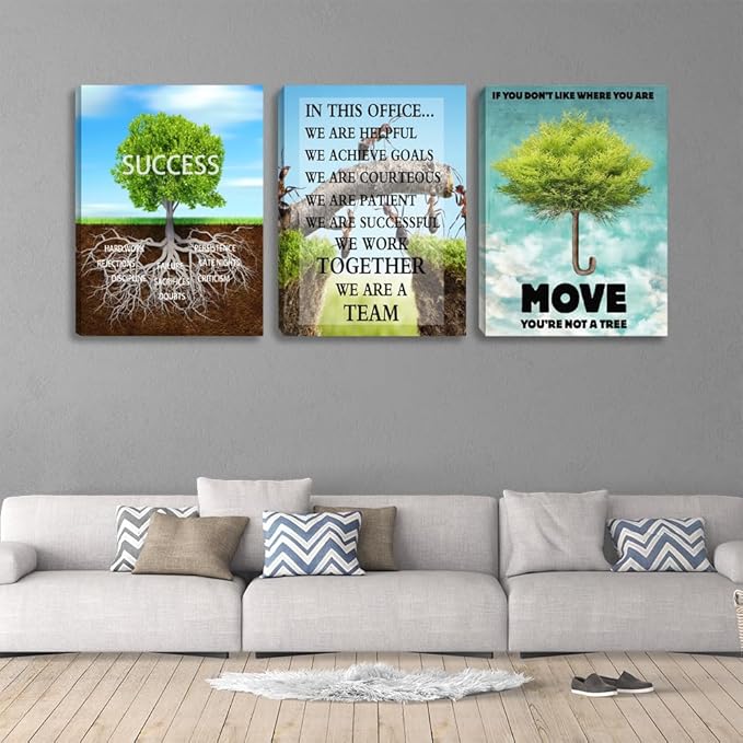 Motivational Wall Art Canvas Tree Poster Prints Wall Art Inspirational Canvas Wall Decor Success Artwork Entrepreneur Team Quote Office Wall Decor for Home Workplace Framed Decoration(36''Wx 16''H)