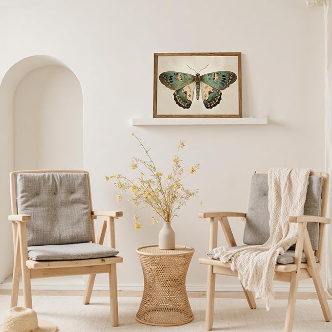 AVECCO Framed Vintage Butterfly Print on Canvas Wall Art, Cute Rustic Farmhouse Wall Decor, Unique Animal Art Prints for Bathroom Bedroom Living Room Office Home Decoration Ready to Hang 12x16 Inch
