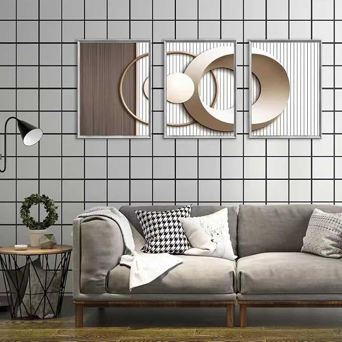 SFXYRTAH 3PCS Modern Geometric Wall Art Set Gold and Beige Abstract Canvas Prints Minimalist Circle Design Wall Picture Posters for Living Room Bedroom Office Decor Unframed (16inx24in posters)