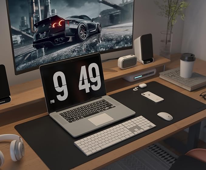 RENMTURE Double-Sided Two-Tone Faux Leather Desk mat Desktop Organization and Accessories Home and Office Large Mouse pad Game and Work (Black/Gray, 32"x16")