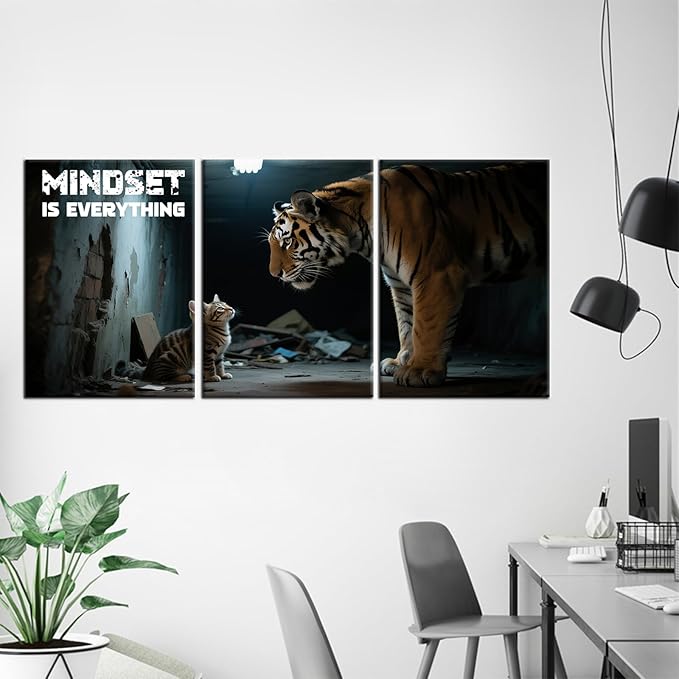 YSPCSUN 3 Pieces Entrepreneur Quotes Wall Art Mindset is Everything Print Poster Positive Inspirational Picture Painting for Office Bedroom Living Room School Wall Decor Ready to Hang [60''Wx28''H]