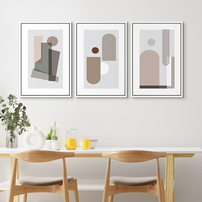 SIGNFORD Framed Wall Art Print Set Small & Large Transparent Polygons Abstract Shapes Digital Art Modern Art Contemporary Colorful for Living Room, Bedroom, Office - 24"x36"x3 White