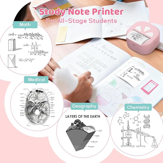 Mini Sticker Printer Thermal Sticker Maker Machine,Bluetooth Print Pods for Kids Teens Gifts,Pocket Printpod Portable Impresora for Phone,Note Buddy,Photo,Custom Sticker,Scrapbook-Pink