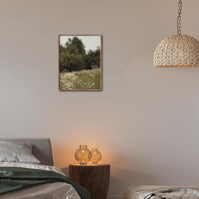Kizbok Vintage Landscape Wall Art Prints,Farmhouse Summer Meadow Flower Landscape Painting Prints for Wall Decor , Antique Countryside Nature Art Pictures for Bedroom, Rustic Vintage Artwork Poster for Bathroom Bedroom Gallery Home(8" x 10"-UNFRAMED)