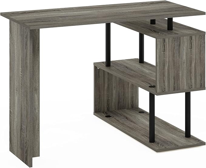 Furinno Moore L-Shape Computer Desk with 3-Tier Shelves, French Oak