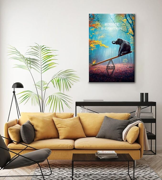Elephant Wall Art Mindset Motivation Office Wall Canvas Animals Poster Framed Artwork for Living room Ready to Hang (16x24 inch)