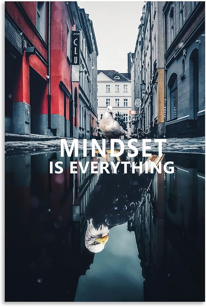 Inspirational Canvas Wall Art Mindset is Everything Inspiring Animal Poster Dove and Eagle Painting Printing Art Modern Home Decoration Frame Living Room Office Ready to Hang[24''W x 36''H]
