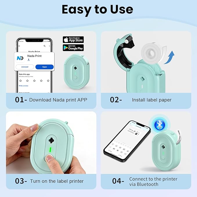Mini Label Maker Machine with Tape, N12 Portable Bluetooth Label Printer, Thermal Sticker Labeler for Small Business, School, Home, Office(Green)