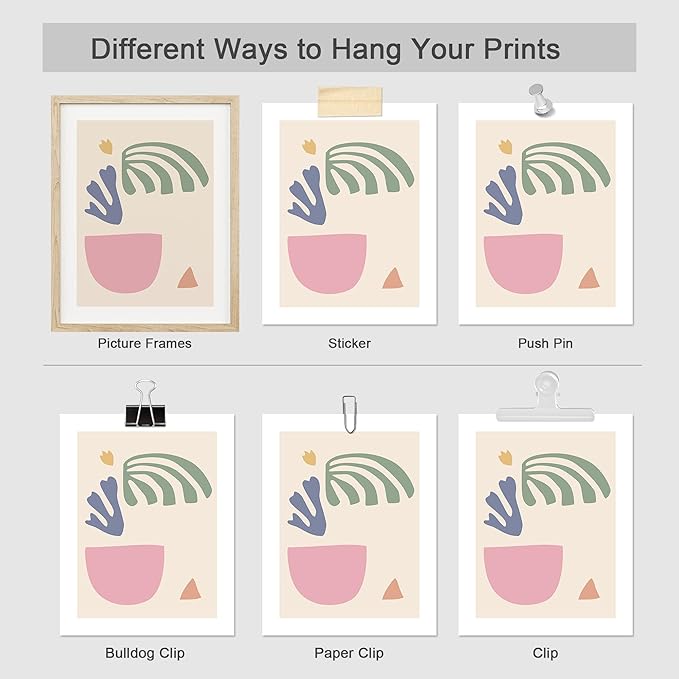 SIGNWIN Poster Wall Art Set of Collage Henri Matisse Pastel Plant Blocks Nature Abstract Illustrations for Living Room, Bedroom, Office - 11"x14"x 8