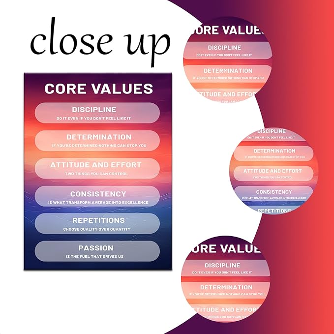 Core Values Motivational Canvas Wall Art Large Inspirational Poster Print Colorful Background Canvas Picture Painting Artwork for Modern Home Living Room Office Gym Ready to Hang [30''Wx 40''H]