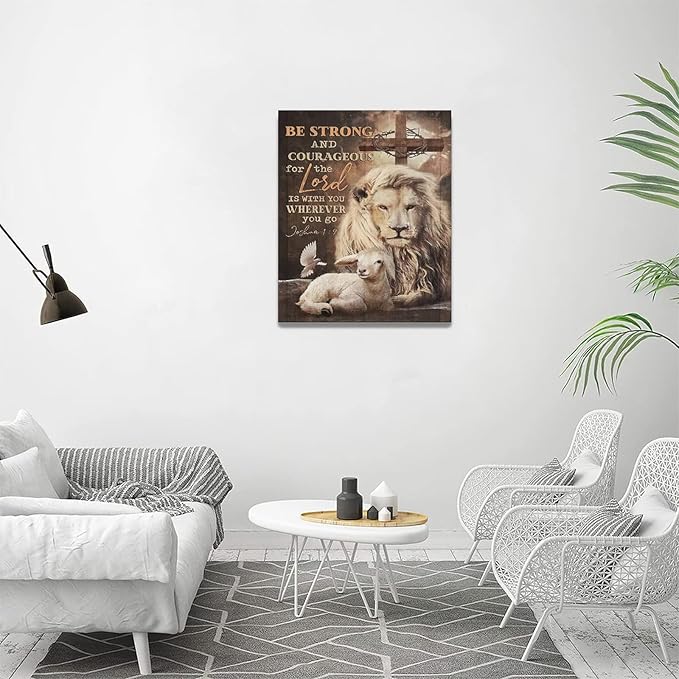 yerretin Lion Of Judah Wall Art Christian Bible Verses Pictures Wall Decor Religious Lamb Lion Canvas Painting Modern Home Artwork for Bathroom Bedroom Office Living Room Framed 16"x20"