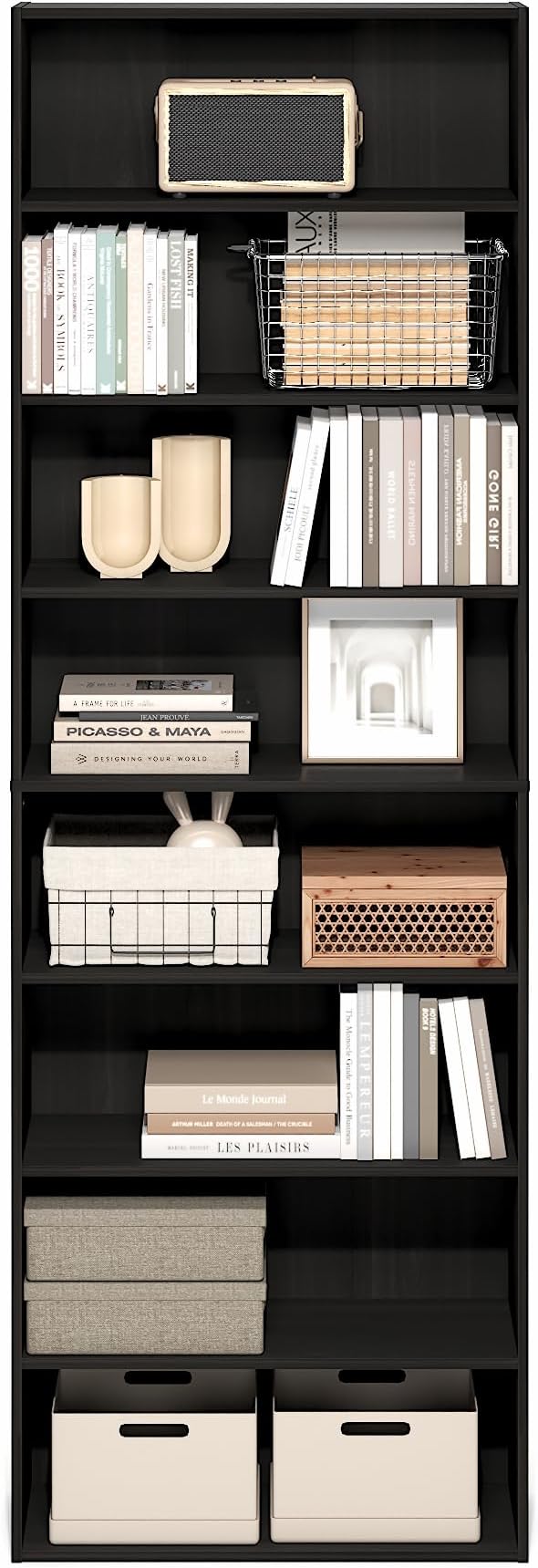 Furinno Basic Book Shelf, 8-Tier Bookcase with Open Shelf, Standing Bookshelf, Cube Storage Organizer, 12 x 24 x 71, for Living Room, Bedroom, Home Office, Espresso