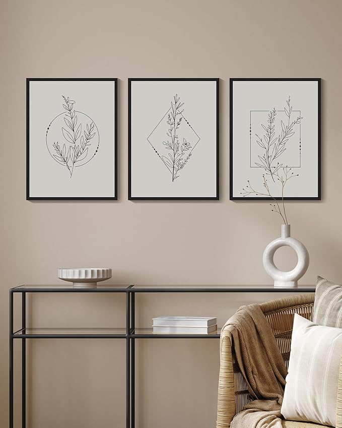 Drsoum Minimalist Flower Wall Art Vintage Wall Hanging Decor Black Line Botanical Prints Artwork for Office Dining Room Hallway 11x14in Black Framed