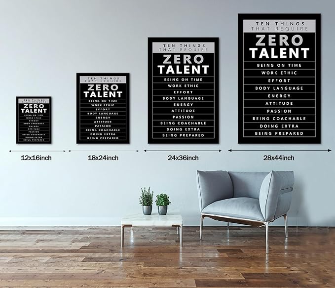 Inspirational Quotes Wall Art - 10 Things that Require Zero Talent Canvas Prints Poster Motivational Wall Decor Black and White Office Picture Artwork Modern Home Decoration, Large 28"x 44" Framed