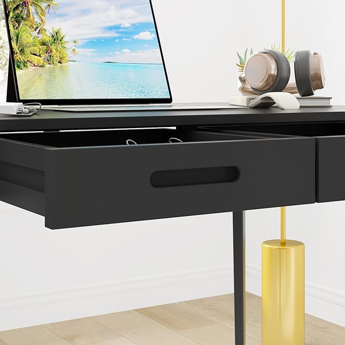 Home Office Computer Desk Coner Desk with 2 Drawers, Study Writing Table for Home Office, Study, Black (39.3 ”W x 23.6”D x 29.1”H)