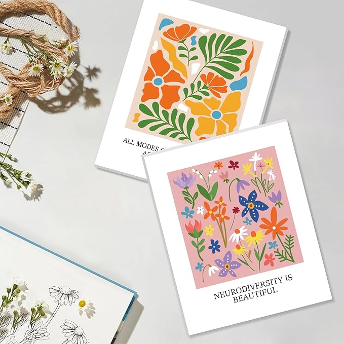 CHDITB Inclusive Diversity Wall Art, Inspirational Wall Decor, Set Of 6 Floral Motivational Frame Canvas Poster Equality Artwork Everyone is welcome Classroom Art Print For Home Nursery Decor 8”x10”