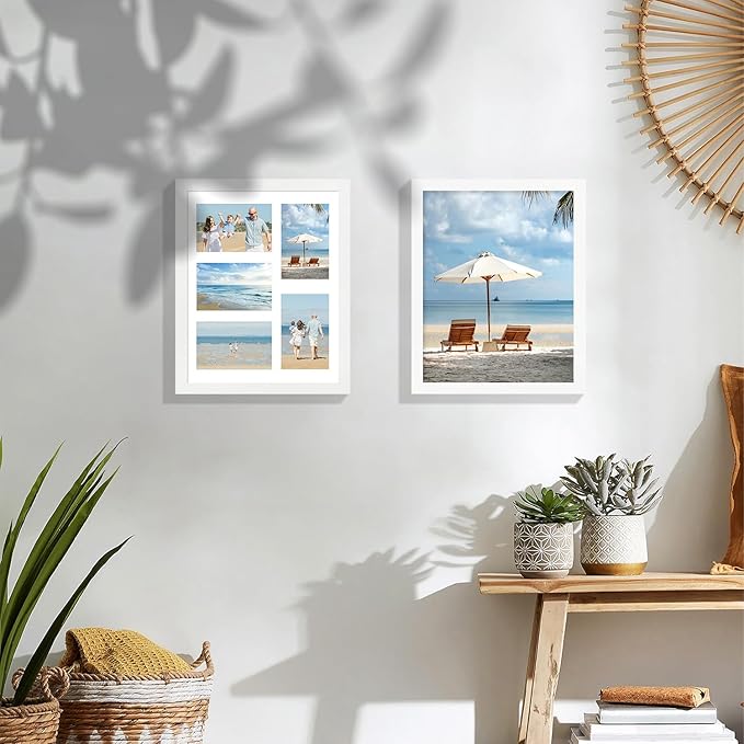 11x14 Collage Picture Frame, Displays 5Pcs 4x6 Photos with Mat or 1Pcs 11by14 Picture without Mat for Wall Hanging, Picture Frames Collage Wall Decor, 1 Pack，White