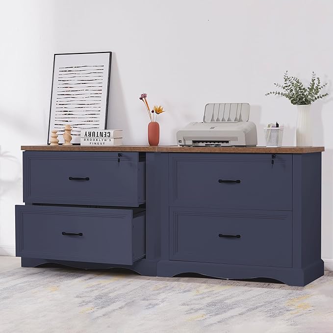 34.6" Farmhouse File Cabinet,Wood File Cabinet with Hanging File Folders,Top Drawer Lockable,Lateral Filing Cabinet for Home Office Compatible with Letter/Legal/A4 Size (2)