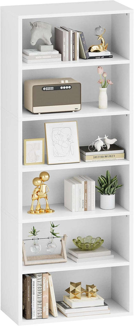 YESHOMY Industrial 6 Tier Bookcase, 71" Tall White Bookshelves Open Frame, Basic Floor Standing Bookcases & Bookshelf for Home Office, Living Room, Bed Room