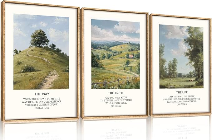 Large Christian Bible Framed Canvas Wall Art Set,Jesus Verse Vintage Wall Decor,Nature Scripture Landspaces Art Prints,Religious Artwork for Living Room,Dining Room,Farmhouse-16 x24 x3