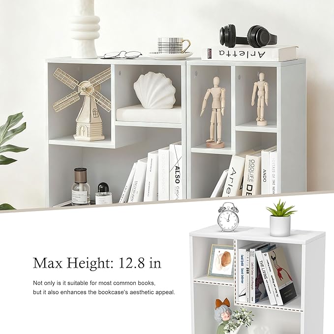 VECELO 42 Inch High Bookcase, 4-Tier Modern Storage Cabinet with Height Difference Shelves for Standard Textbooks, Floor Standing Display, 7 Cubes, Horizontal Avaiable, Easy Assembly, Pearl White