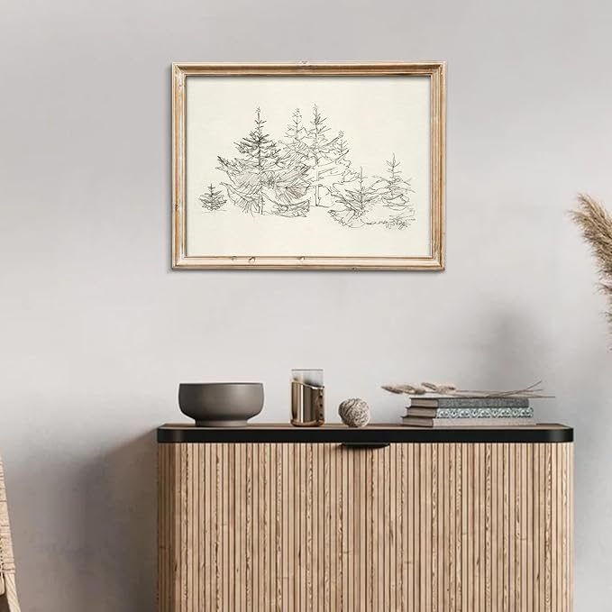 uniro Pine Tree Vintage Wall Art Gray Prints - Classical Naturalist Tree Landscape Print - Pine Trees Sketch Canvas Wall Art Decor Rustic Farmhouse Wall Decor - Minimalist Mid Century Wall Art Painting Picture Aesthetic for Bedroom Bathroom Living Room...