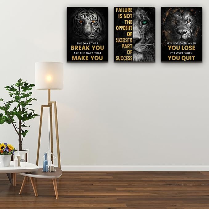 Inspirational Motivational Posters - Framed Canvas Art Set for Office, Living Room, Bedroom - (36''W x 16''H)