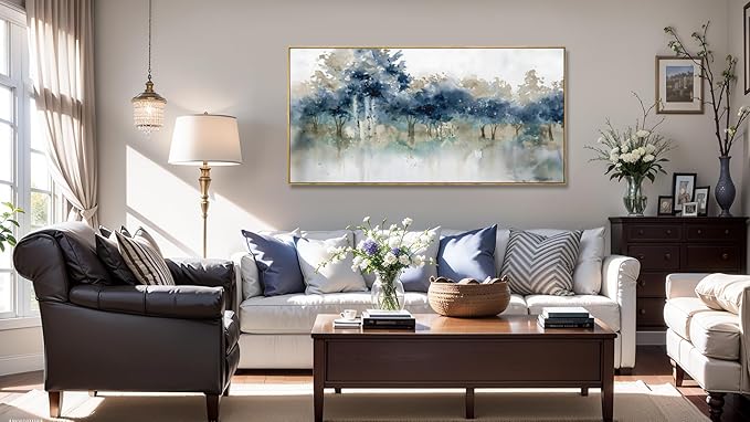 Wall Art Landscape Modern Wall Decor Canvas Painting Blue Ink Wall Art Large Artwork for Living Room Bedroom Office Home Decor 30"x60" with Framed