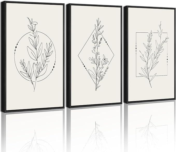 Drsoum Minimalist Flower Wall Art Vintage Wall Hanging Decor Black Line Botanical Prints Artwork for Office Dining Room Hallway 11x14in Black Framed