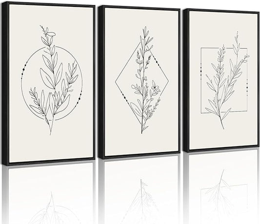Drsoum Minimalist Flower Wall Art Vintage Wall Hanging Decor Black Line Botanical Prints Artwork for Office Dining Room Hallway 11x14in Black Framed